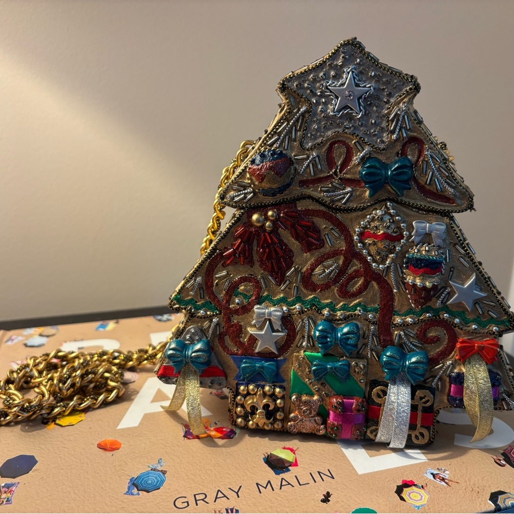 RARE VINTAGE Mary Frances 90's Christmas Tree Hard Shell Purse handmaid purse